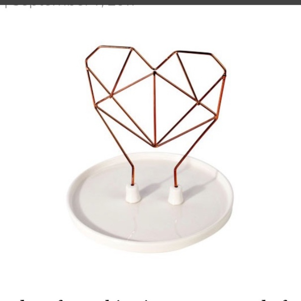 New Imm Living COXET WIRE HEART CERAMIC JEWELRY HOLDER
